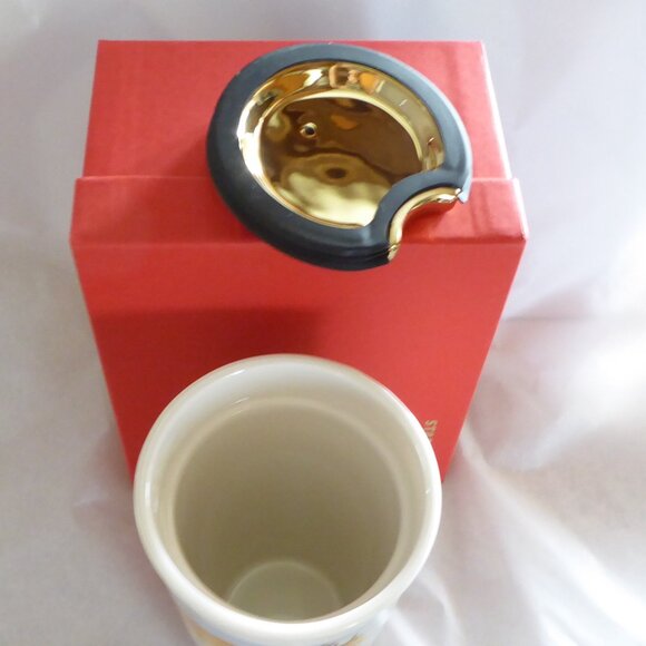 Starbucks Mermaid Siren Ceramic Travel Tumbler Mug Gold Lid 2014 Watercolor new - Picture 11 of 12